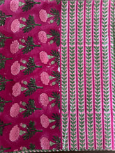 Load image into Gallery viewer, Magenta with pink butis 6 seater Table cloth - block printed green jaal all over
