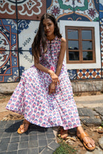 Load image into Gallery viewer, BORAGE MIDI dress - white w/ pink blue buta
