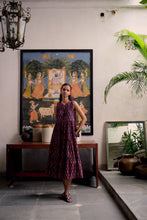 Load image into Gallery viewer, The BORAGE MIDI dress - vintage Navy with Red butis
