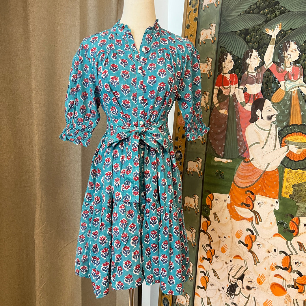 BREMEN dress - royal green w/ red butis