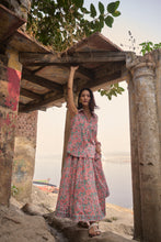 Load image into Gallery viewer, the PANELLED skirt - soft pink floral with lurex
