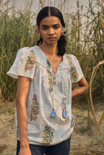 Load image into Gallery viewer, the GINKO top - light blue stripes with pink buta
