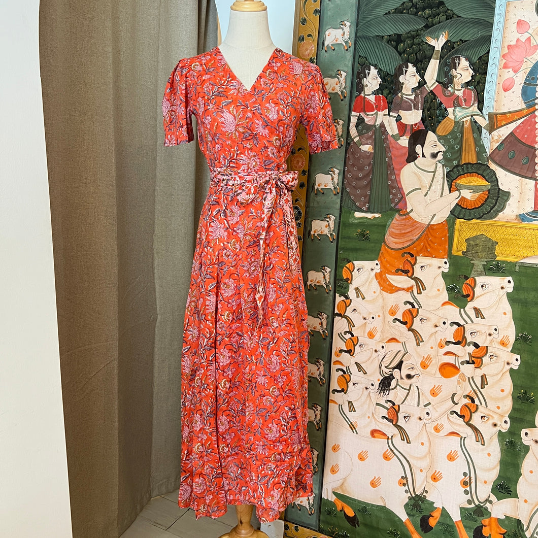 The CASSIA MAXI wrap dress - coral & pink floral