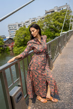 Load image into Gallery viewer, The MALABAR maxi - charcoal grey w/ fuchsia floral

