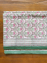 Load image into Gallery viewer, RANI/Table cloth - block printed GREEN PINK
