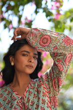 Load image into Gallery viewer, The Thyme Dress - turquoise w/ rose pink floral
