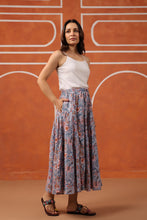 Load image into Gallery viewer, Godet Skirt - soft blue w/ pink floral
