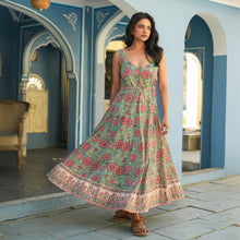 Load image into Gallery viewer, The JAIPUR maxi - green with soft pink floral
