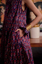 Load image into Gallery viewer, The BORAGE MIDI dress - vintage Navy with Red butis
