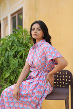 Load image into Gallery viewer, the PARSLEY MIDI dress - blue with pink &amp; red butis

