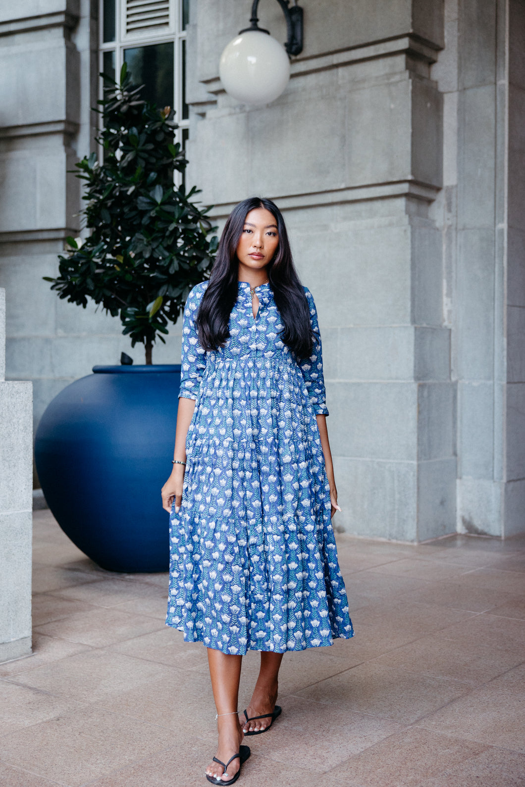 The Pepper dress - navy blue tulip floral