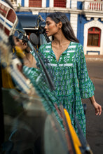 Load image into Gallery viewer, The STEVIA dress - pine green w/ blue buti
