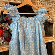 Load image into Gallery viewer, Kids A-line Dress with ruffled sleeves - blue w/ white floral
