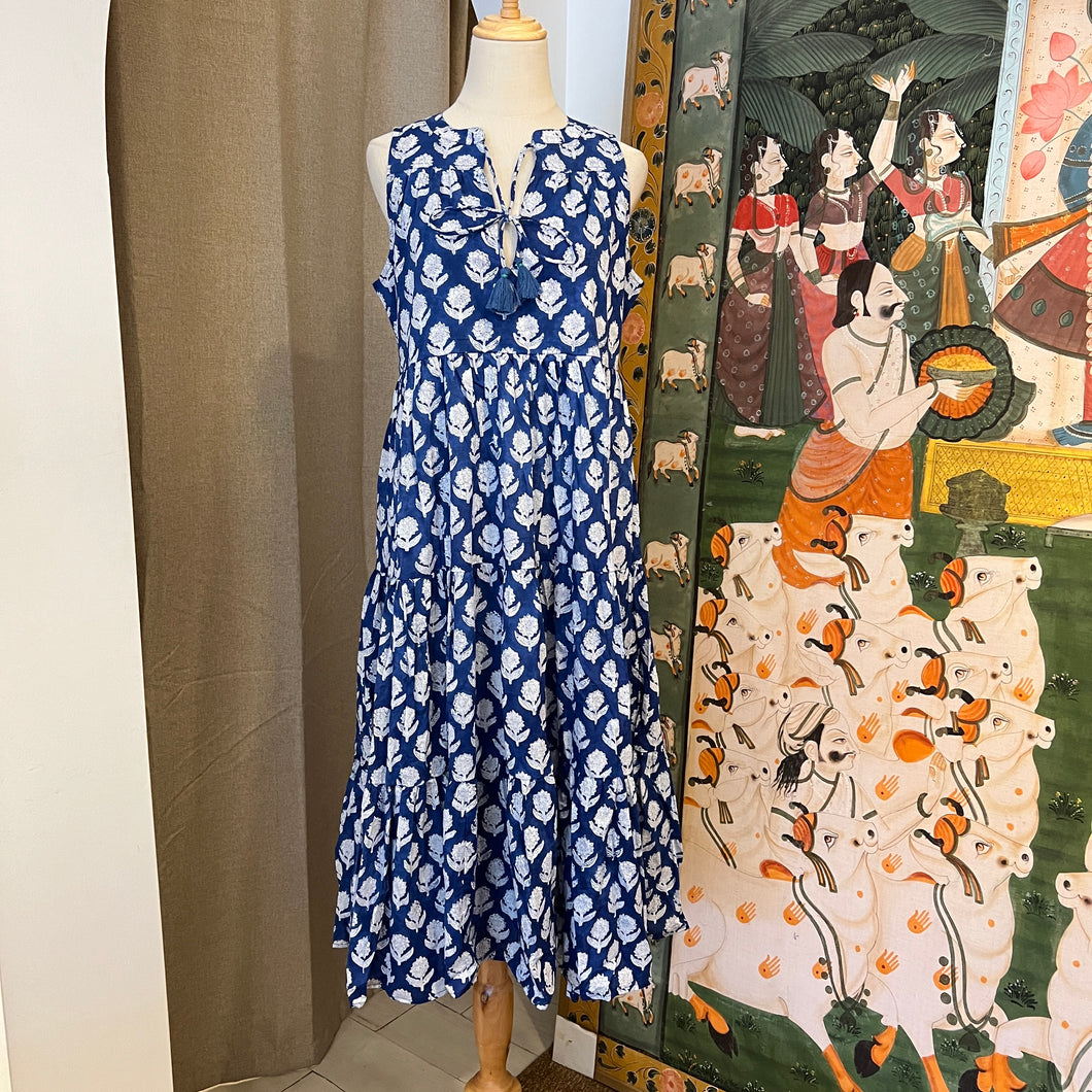 BORAGE MIDI dress - royal blue w/white butis