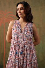 Load image into Gallery viewer, BORAGE MIDI dress - white w/ pink brown floral
