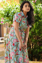Load image into Gallery viewer, The MALABAR maxi (1/2 sleeves)- blue with red floral
