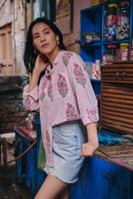 Load image into Gallery viewer, The OVERSIZED shirt- pink stripes with mughal buta
