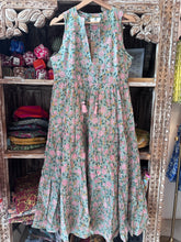 Load image into Gallery viewer, BORAGE MIDI dress - soft green with pink flowers
