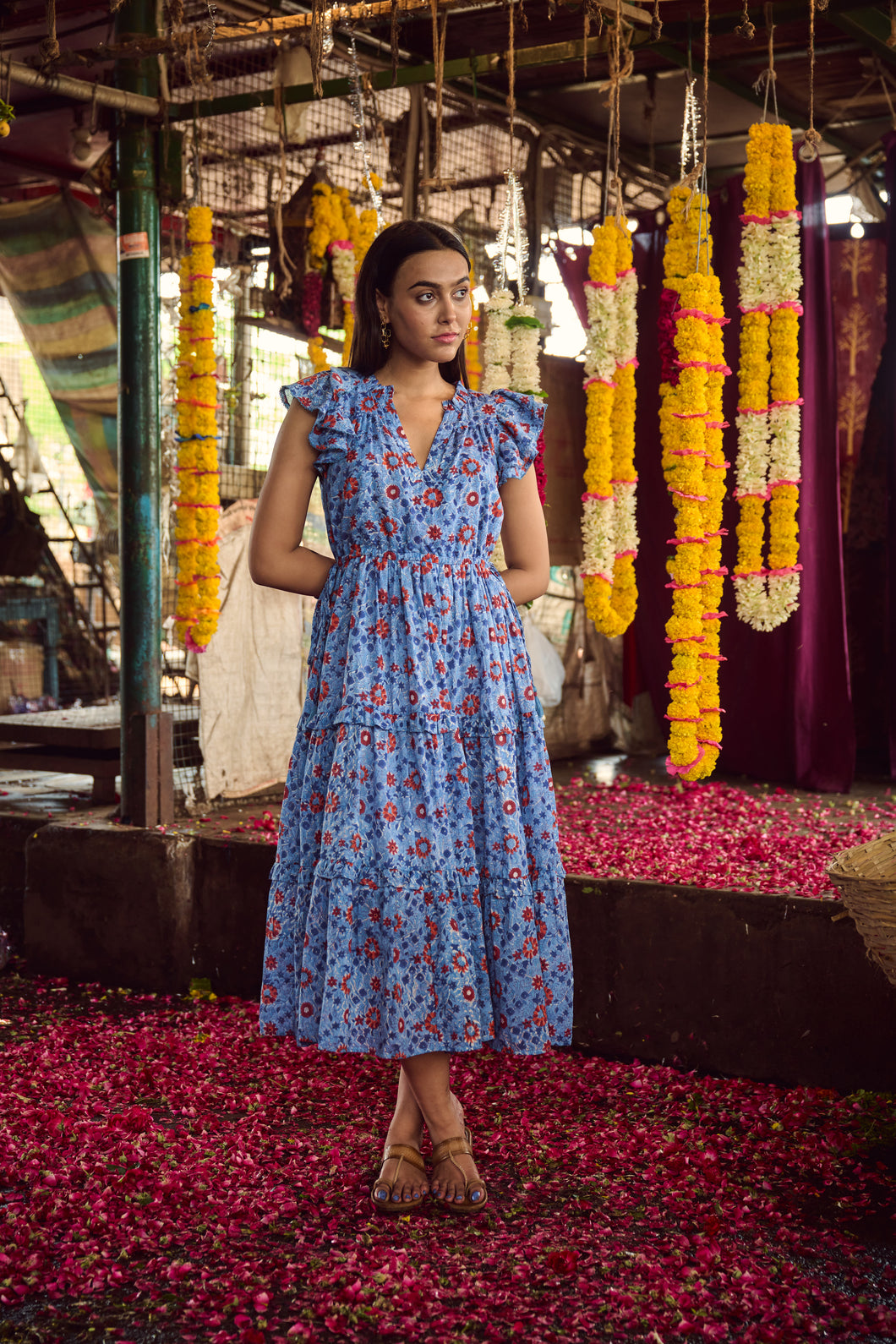 CILANTRO midi - Blue & red floral