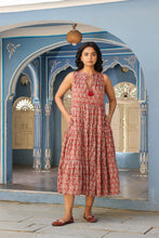 Load image into Gallery viewer, BORAGE MIDI dress - brown with red butis
