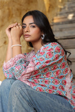 Load image into Gallery viewer, the MINT top - turquoise blue with pink butis
