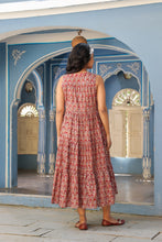 Load image into Gallery viewer, BORAGE MIDI dress - brown with red butis
