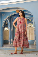 Load image into Gallery viewer, BORAGE MIDI dress - brown with red butis
