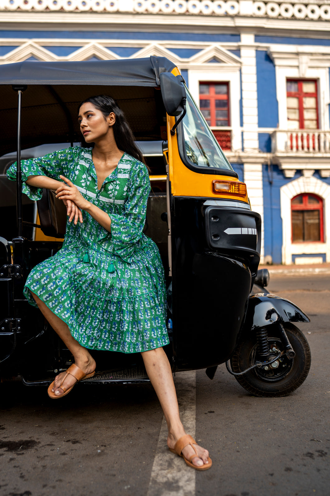 The STEVIA dress - pine green w/ blue buti