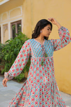 Load image into Gallery viewer, The Thyme Dress - turquoise blue &amp; pink butis
