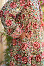 Load image into Gallery viewer, The Thyme Dress - turquoise w/ rose pink floral
