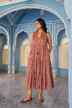 Load image into Gallery viewer, BORAGE MIDI dress - brown with red butis
