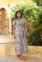 Load image into Gallery viewer, The MALABAR maxi (1/2 sleeves)- blue with red floral
