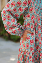 Load image into Gallery viewer, The Thyme Dress - turquoise blue &amp; pink butis

