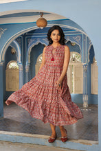 Load image into Gallery viewer, BORAGE MIDI dress - brown with red butis
