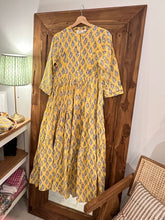 Load image into Gallery viewer, The Pepper dress - yellow with blue/grey flowers
