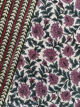 Load image into Gallery viewer, Cream with pink floral 6 seater Table cloth - block printed green jaal all over

