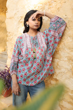 Load image into Gallery viewer, the MINT top - turquoise blue with pink butis
