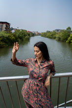 Load image into Gallery viewer, The MALABAR maxi - charcoal grey w/ fuchsia floral
