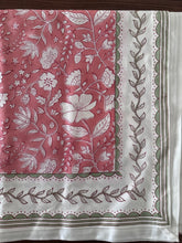 Load image into Gallery viewer, Peach pink floral 6 seater Table cloth - block printed green jaal all over
