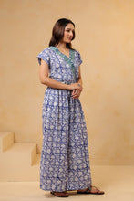 Load image into Gallery viewer, JUMPSUIT - blue with green floral
