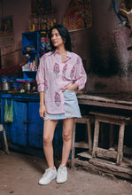 Load image into Gallery viewer, The OVERSIZED shirt- pink stripes with mughal buta

