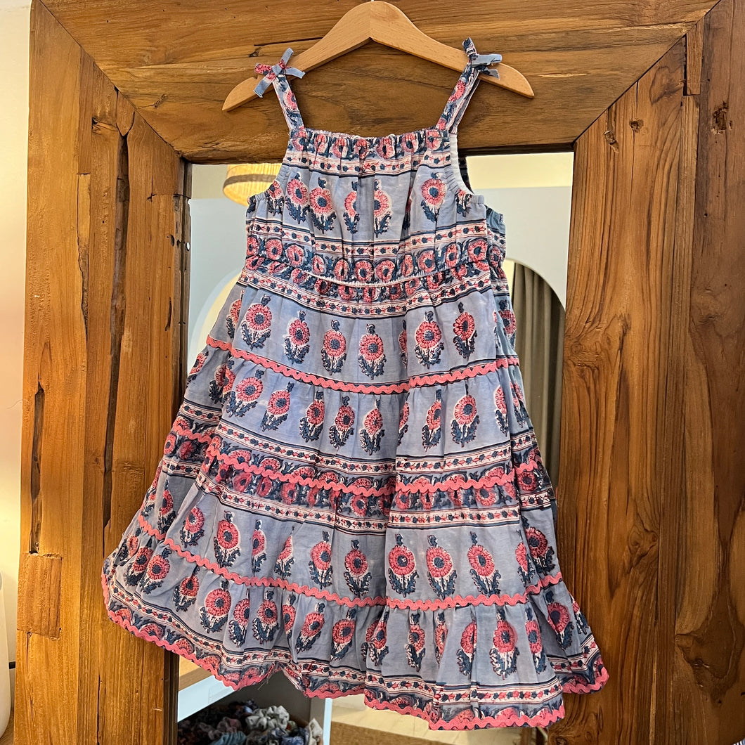 Kids tiered maxi dress - soft blue w/ pink floral
