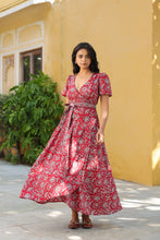 Load image into Gallery viewer, The CASSIA MAXI wrap dress - Red &amp; grey floral
