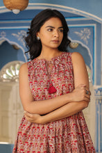 Load image into Gallery viewer, BORAGE MIDI dress - brown with red butis
