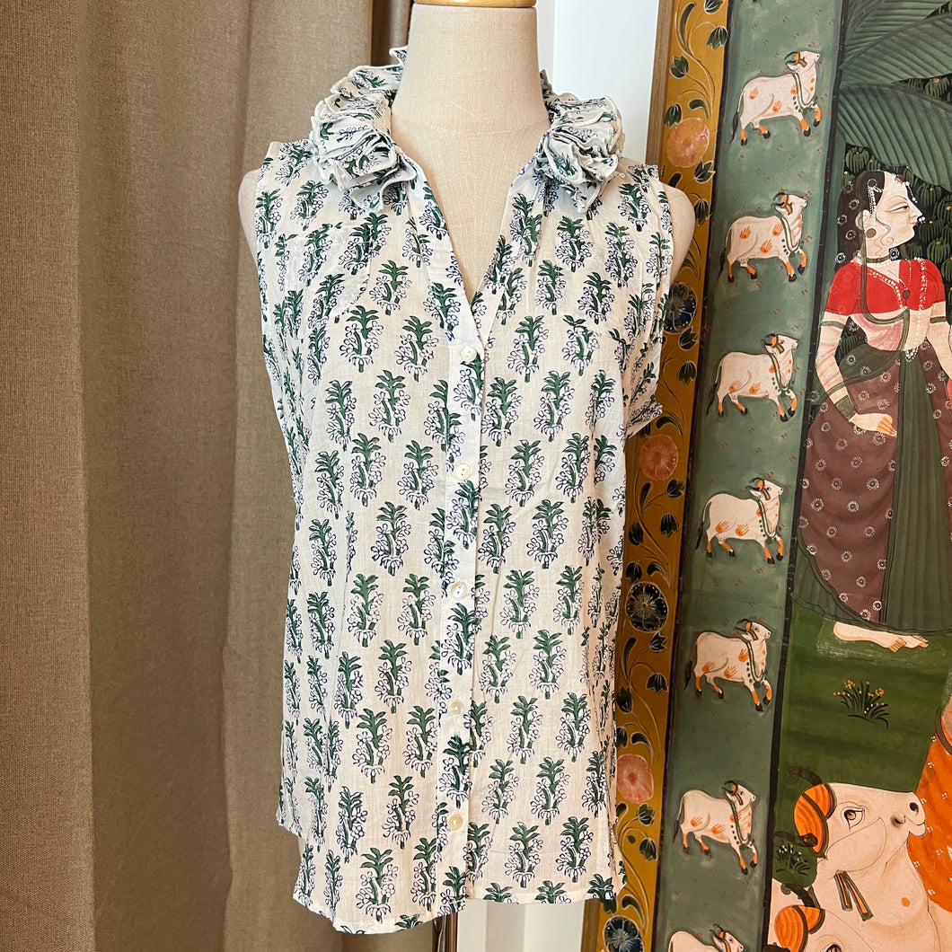 the CEYLON top - white w/ green floral