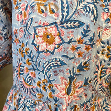 Load image into Gallery viewer, the GINGER dress - soft blue w/ pink brown floral
