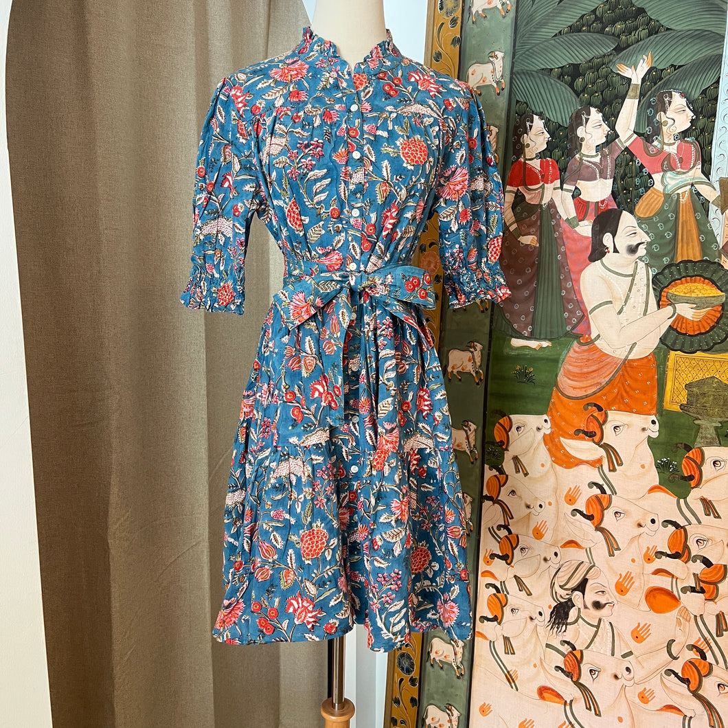 BREMEN dress - deep blue w/ white orange floral