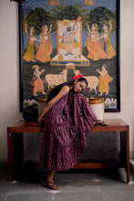 Load image into Gallery viewer, The BORAGE MIDI dress - vintage Navy with Red butis
