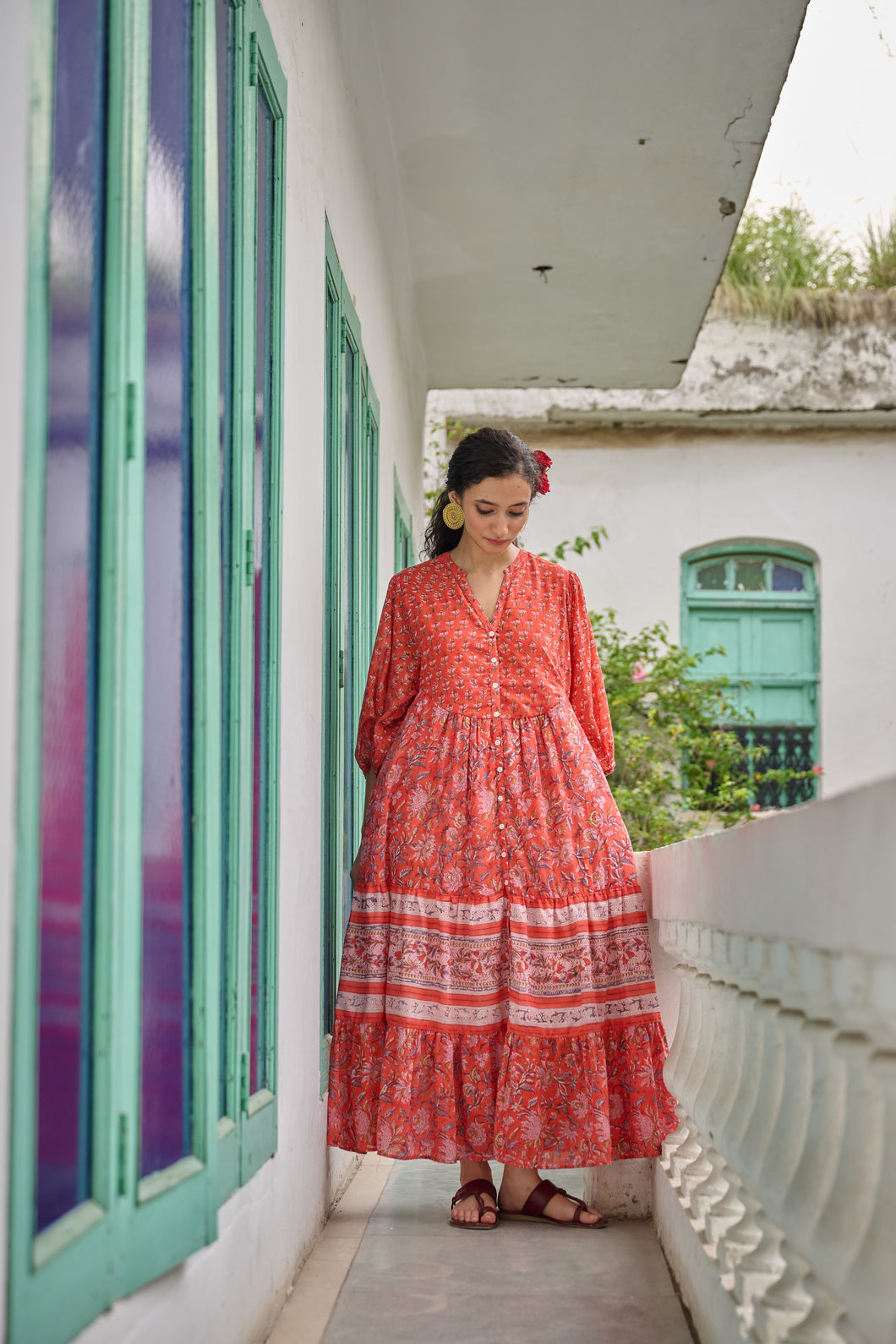 The CHILLI midi - coral & pink floral