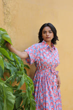Load image into Gallery viewer, the PARSLEY MIDI dress - blue with pink &amp; red butis

